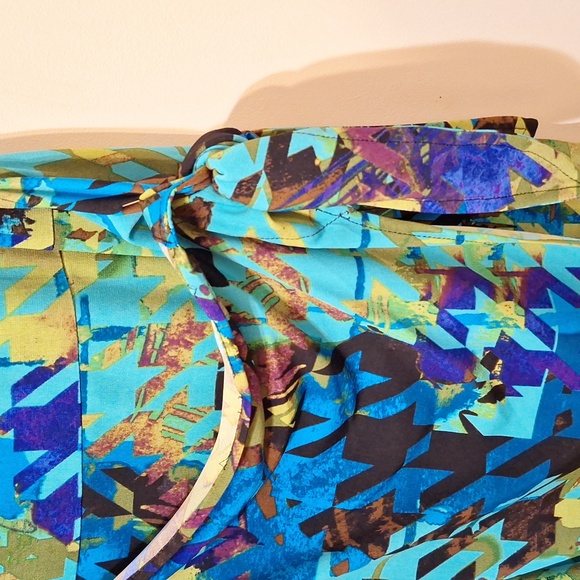 ABS Silver Label sleeveless colourful abstract faux wrap midi dress medium - Picture 3 of 6